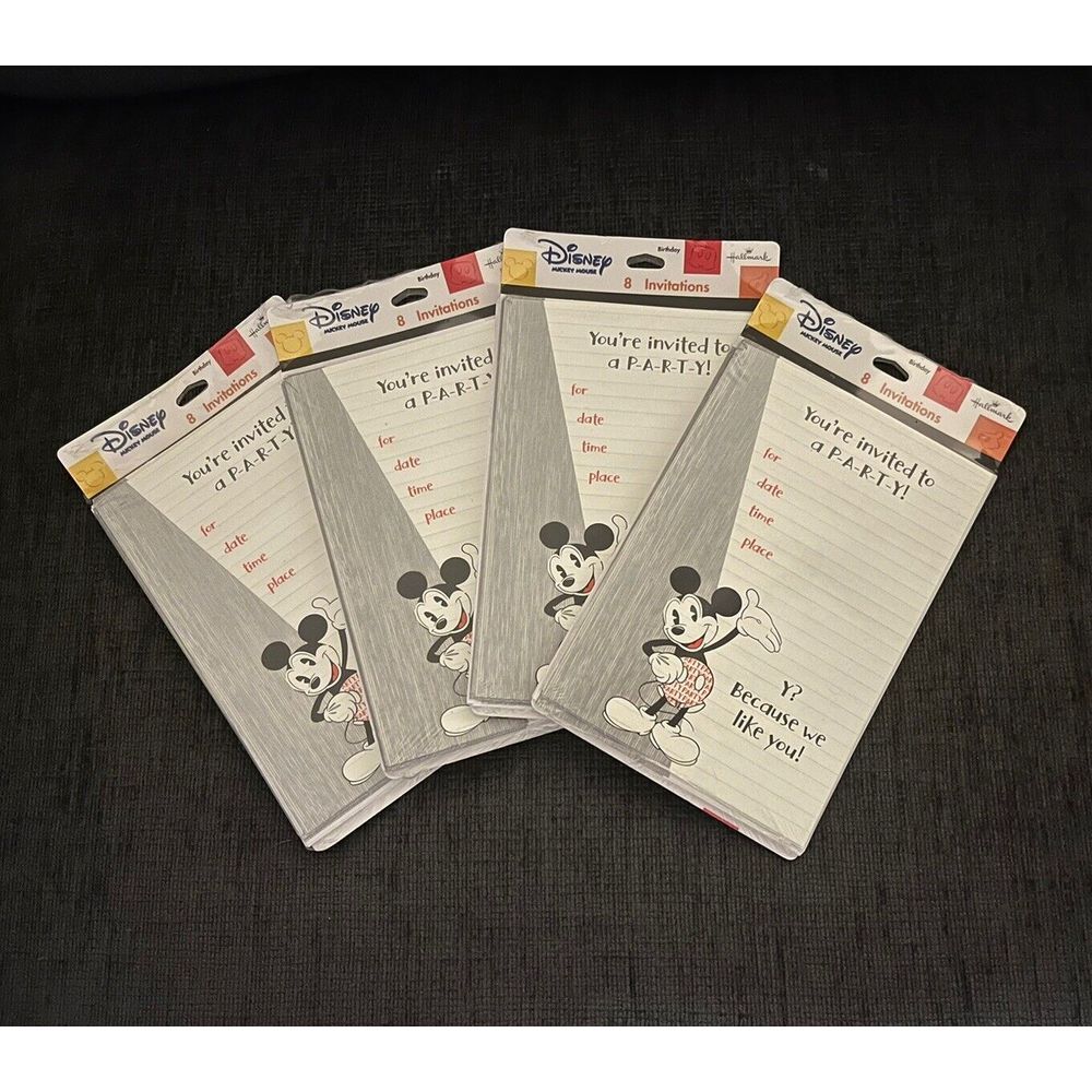 Vintage Disney Hallmark Mickey Mouse Party Invitations - 32 Total - NEW